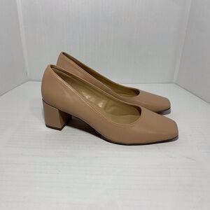 Naturalizer Size 7.5W Wide Karina Pumps Leather Nude Tan Block Heel